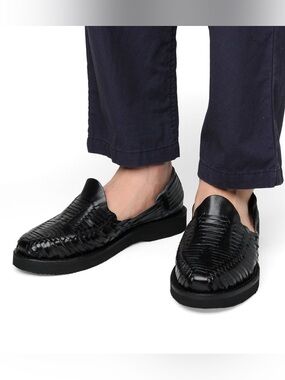 Yuketen Alejandro Huarache - Black Woven Leather Sandals 12